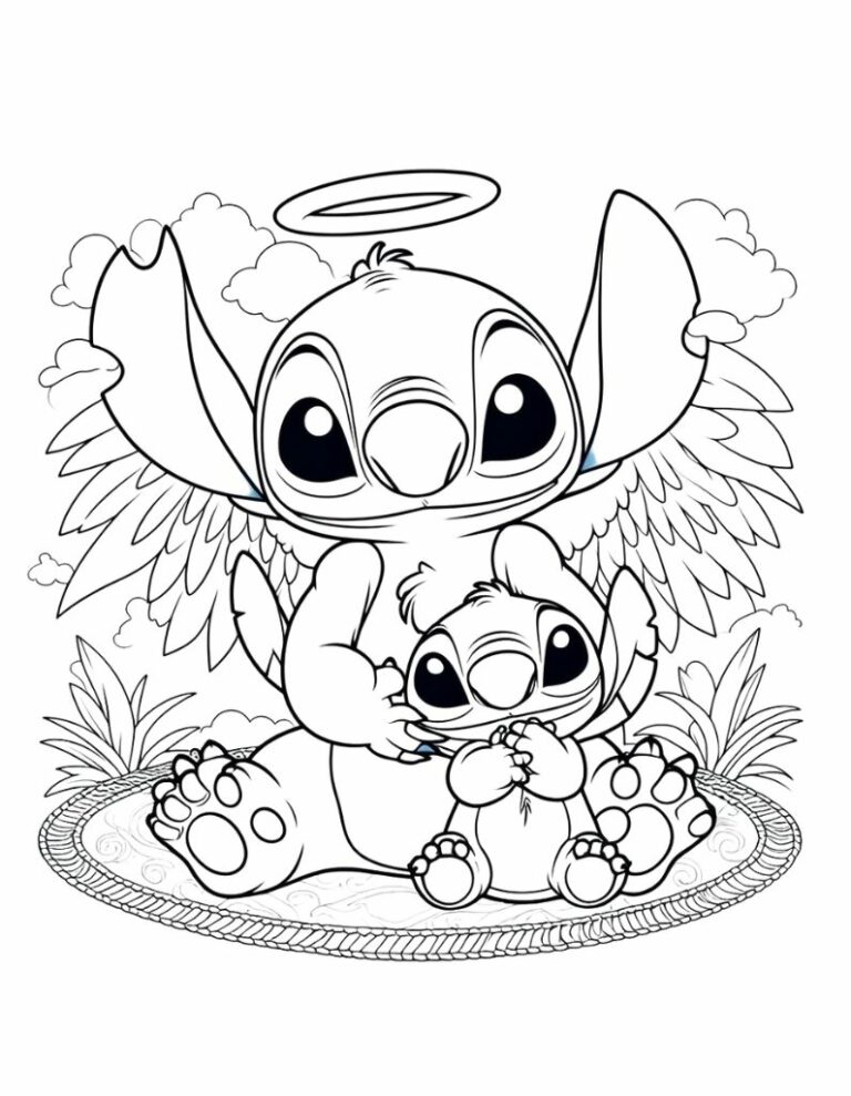Stitch and Angel Coloring Pages - Free Printable for Kids